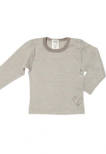 Langarm-Hemd, Wolle/Seide - natur/taupe gestreift