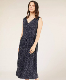 Robyn Leaf Print Dress - navy