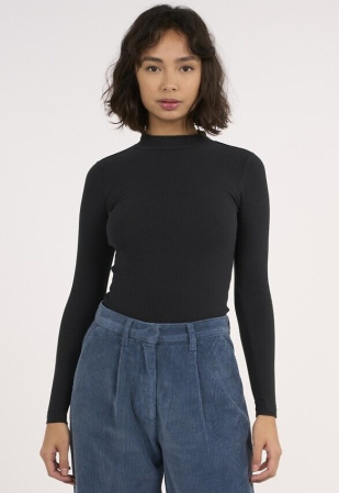 Geripptes Longsleeve - schwarz
