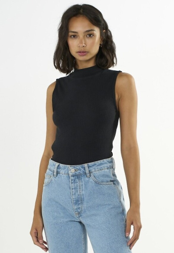High Neck Rib Top - black