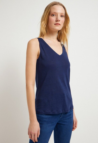 Lanius "Linen Tanktop with V-Neck" - night blue