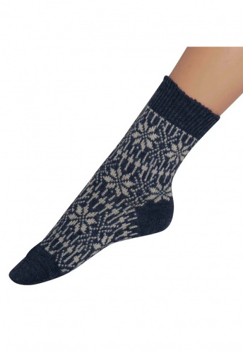 Wollsocke mit Norweger-Sternenmuster - jeans/natur