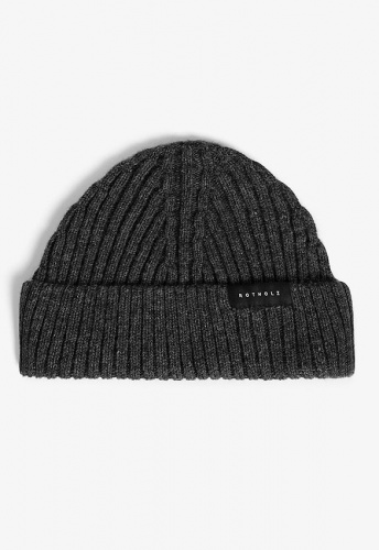 Rotholz "Cropped Ribbed Beanie" (wool, recycled) - warm anthraci