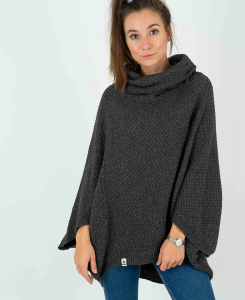 Wool Knit Poncho "Muus" - anthracite