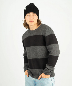 Wool Round Neck Knit "Riffelt" - anthracite/black