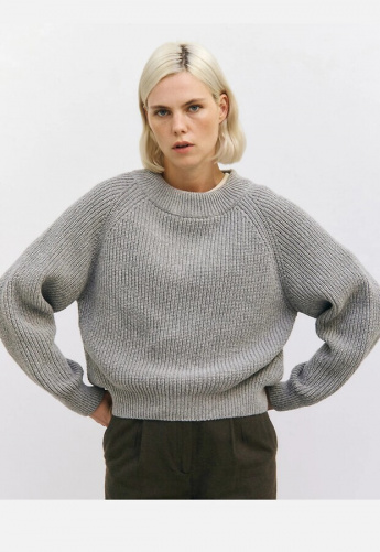 Rotholz "Cropped Knit Sweatshirt" (wool) - grey melange