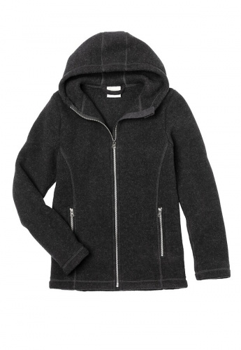 Damen-Kapuzenjacke aus Wollfleece - schwarz melange