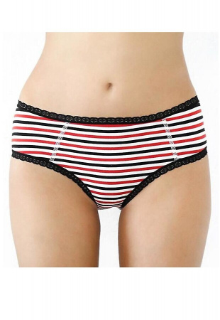 Damen Hipster mit Spitze - weiß/rot/schwarz gestreift