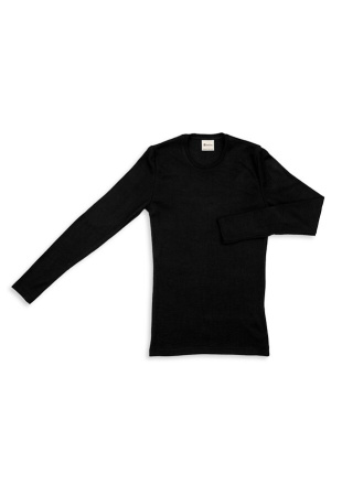 Herren-Unterhemd, lange Arme, (Wolle/Seide) - schwarz