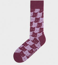 Socks "Sigtuna Pepita Cats" - burgundy