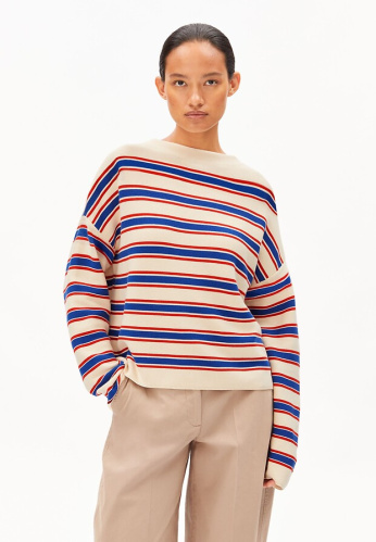 Strickpullover "Merinaa Stripes" - oatmilk/red/blue