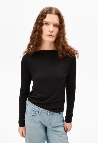 Boat Neck Langarmshirt - schwarz