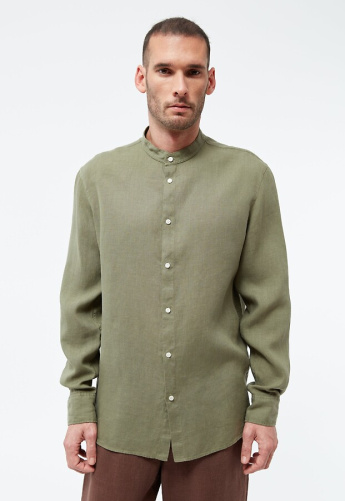 Leinen-Stehkragen-Hemd "GBWes" - faded olive