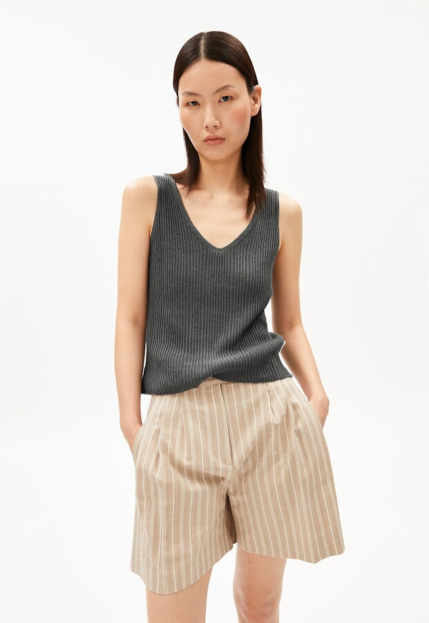 Linen Blend Knit Top - space steel