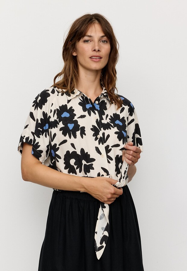 Blouse "Ocra Bloom" (linen) - electric blue
