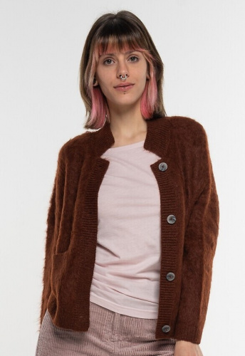 Alpaka-Cardigan "Brushed Jacket" - maron