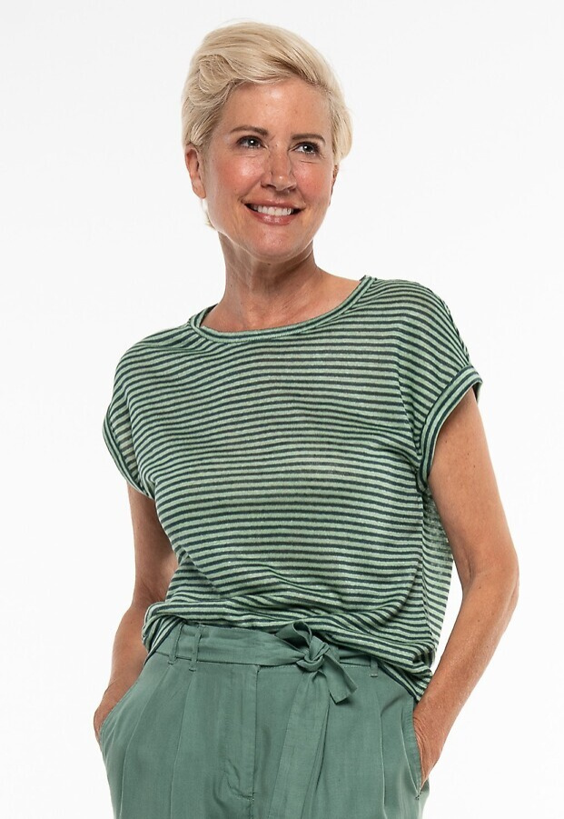 Leinen-Ringel-Shirt - mineral green