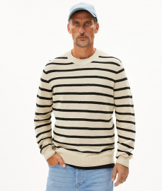 Leinen-Feinstrick-Pullover "Ajaani Lino Stripes" - raw white/bla