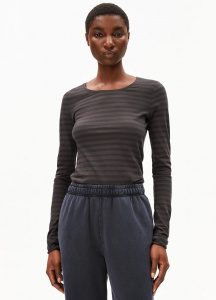 Longsleeve "Einiaraa Stripes" - walnut cream/dark steel