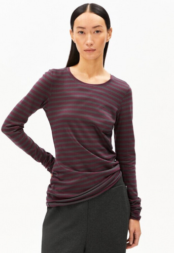 Longsleeve "Einiaraa Stripes" - dark cranberry/dark steel