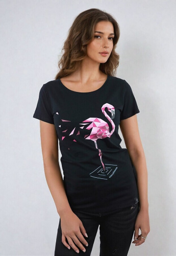 Damen T-Shirt "Flamingo" - black