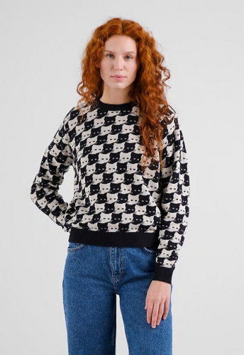 Feinstrickpullover "Arendal Pepita Cats" - oat white