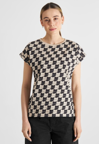 T-Shirt "Visby Pepita Cats" - oat white