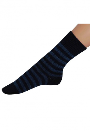 Wollsocke, geringelt - marine/jeans