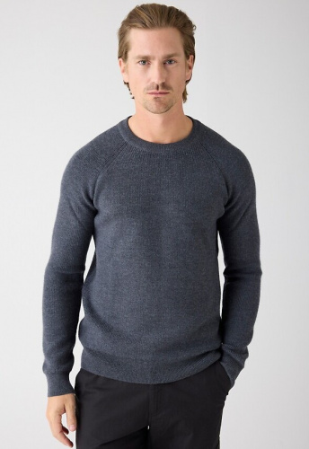 O-Neck Merino Wool Rib Knit - dunkelgrau meliert