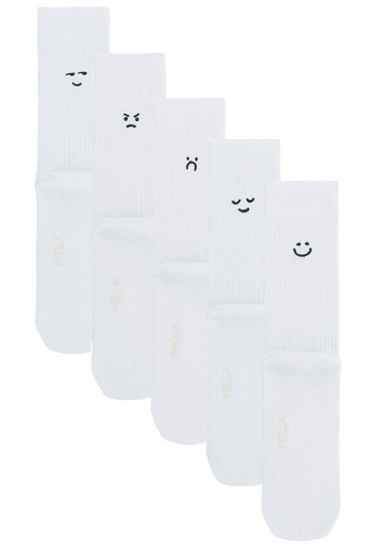 Gerippte Socken 5er Pack "Smiley" - weiß