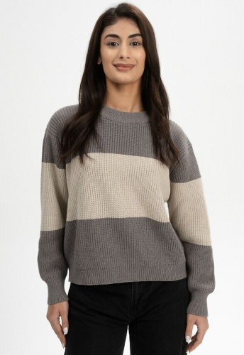 Rippstrick-Pullover "Adah Stripes" - bear/kiesel