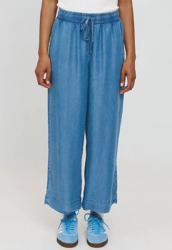 Wide Leg Denim Pants w Belt - dark blue wash