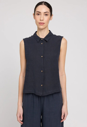 Ärmellose Leinen-Bluse - ink blue