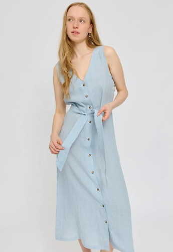 Ärmelloses Leinen-Maxi-Kleid - pastel blue