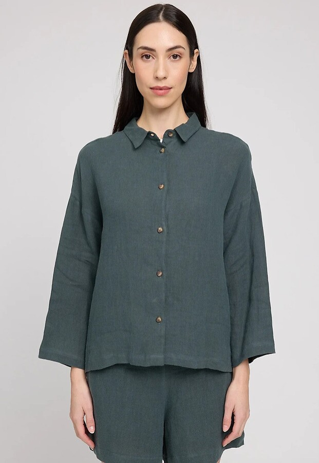 3/4-Arm-Leinenbluse - bottle