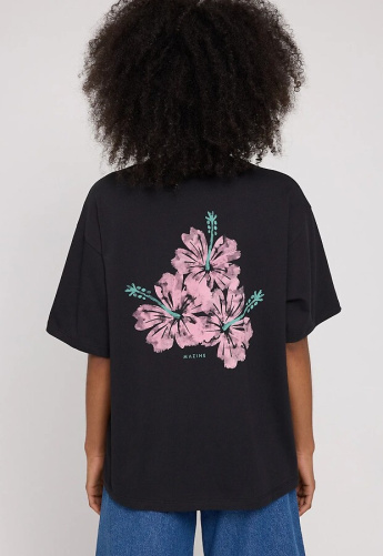 Back Print T-Shirt - black/hibiscus